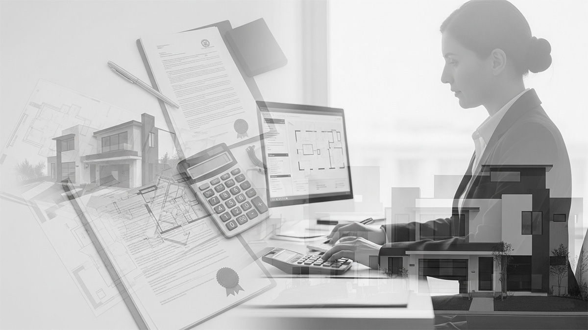 Fondo sutil con elementos de valuación inmobiliaria para call to action de verificadores certificados